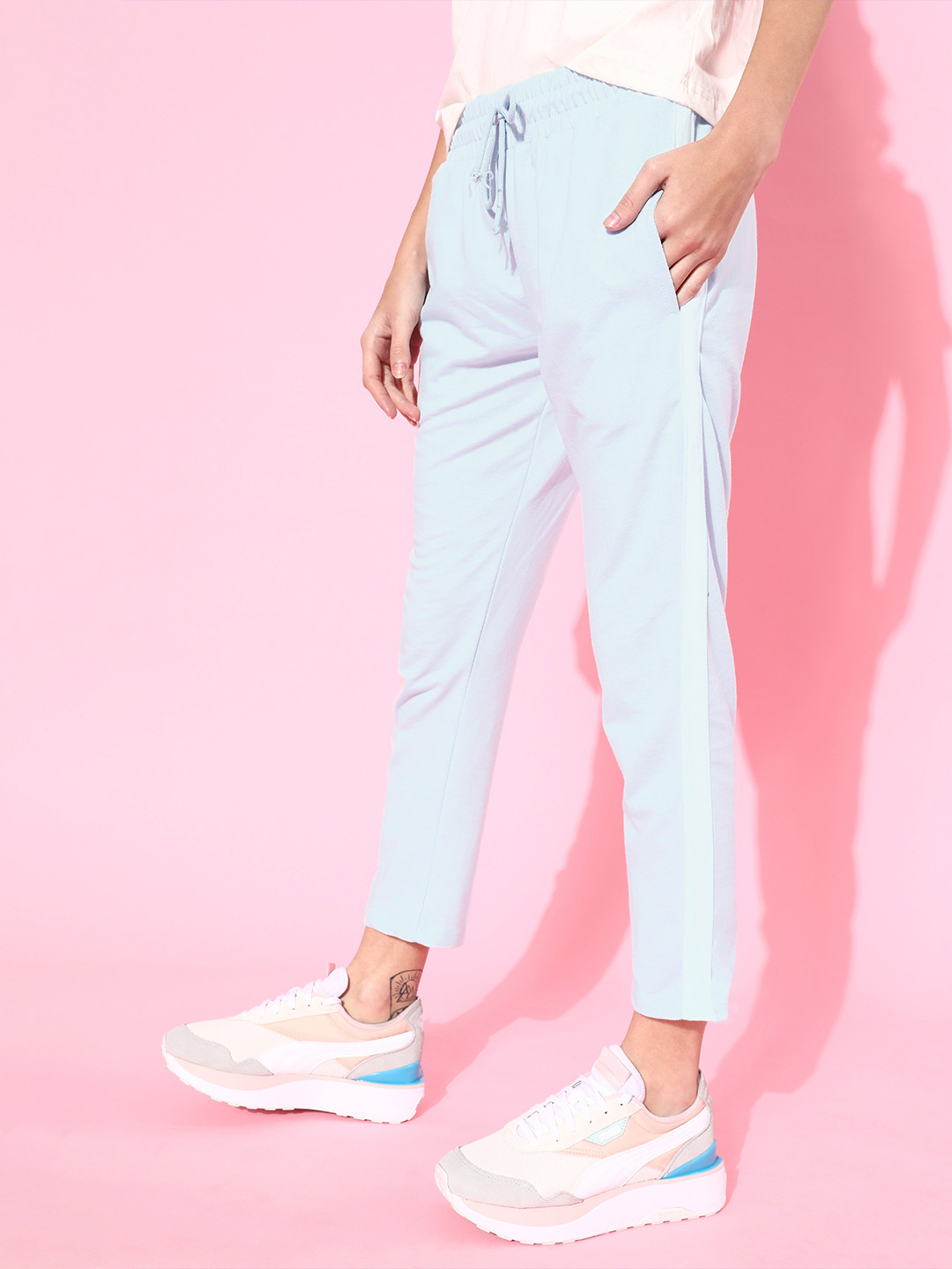 

Kook N Keech Women Blue Straight Fit Solid Track Pants with White Side Stripe