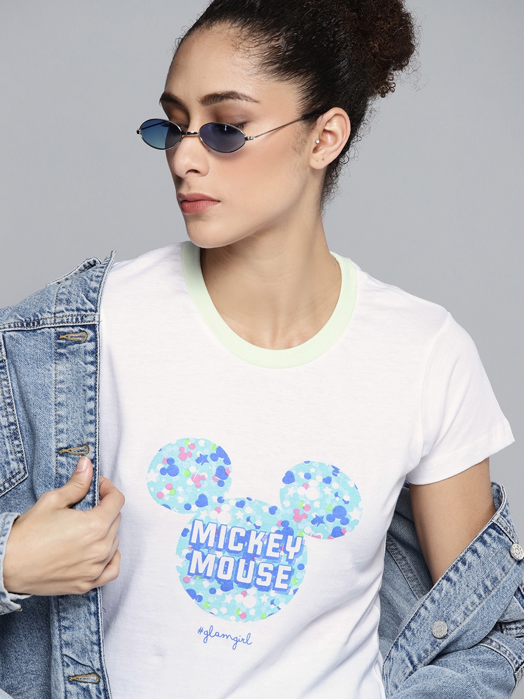 

Kook N Keech Disney Women White & Blue Mickey Mouse Print Pure Cotton T-shirt