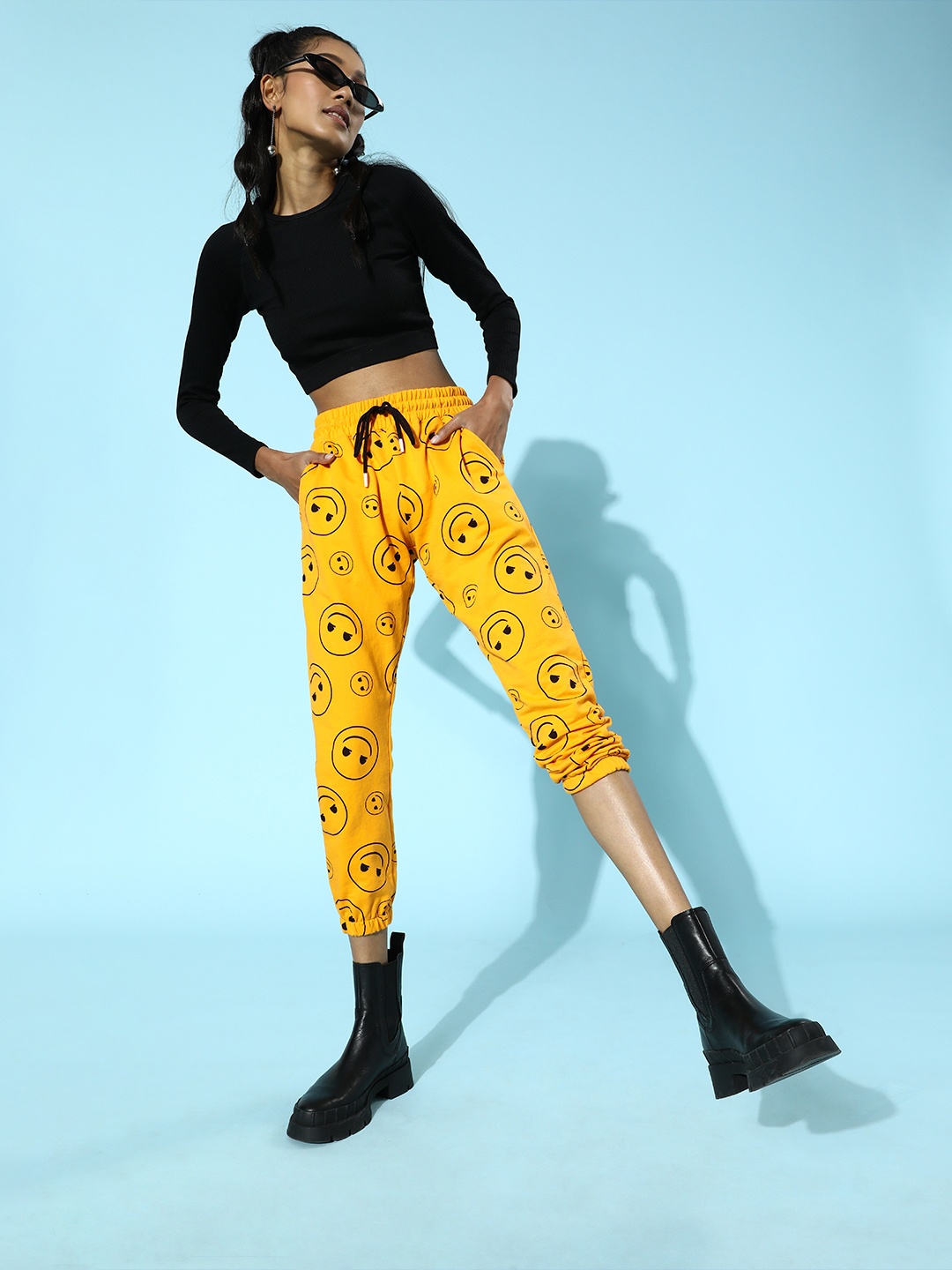 

Kook N Keech Emoji Women Stylish Mustard Conversational Conversational Track Pant