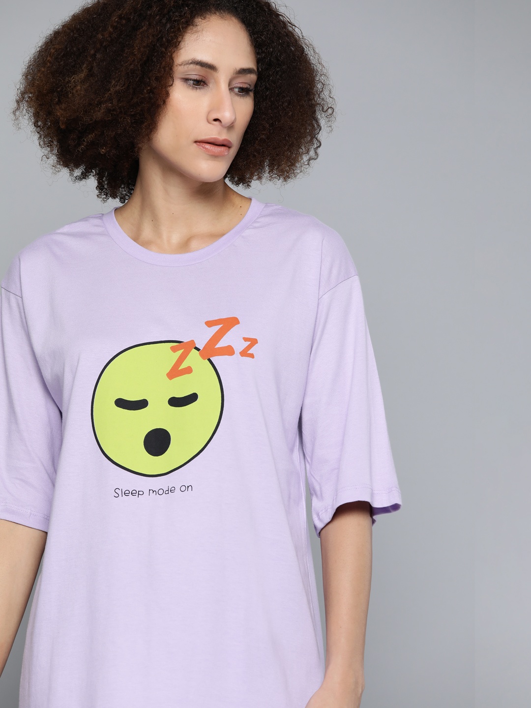 

Kook N Keech Emoji Women Lavender Pure Cotton Printed Longline Pure Cotton T-shirt