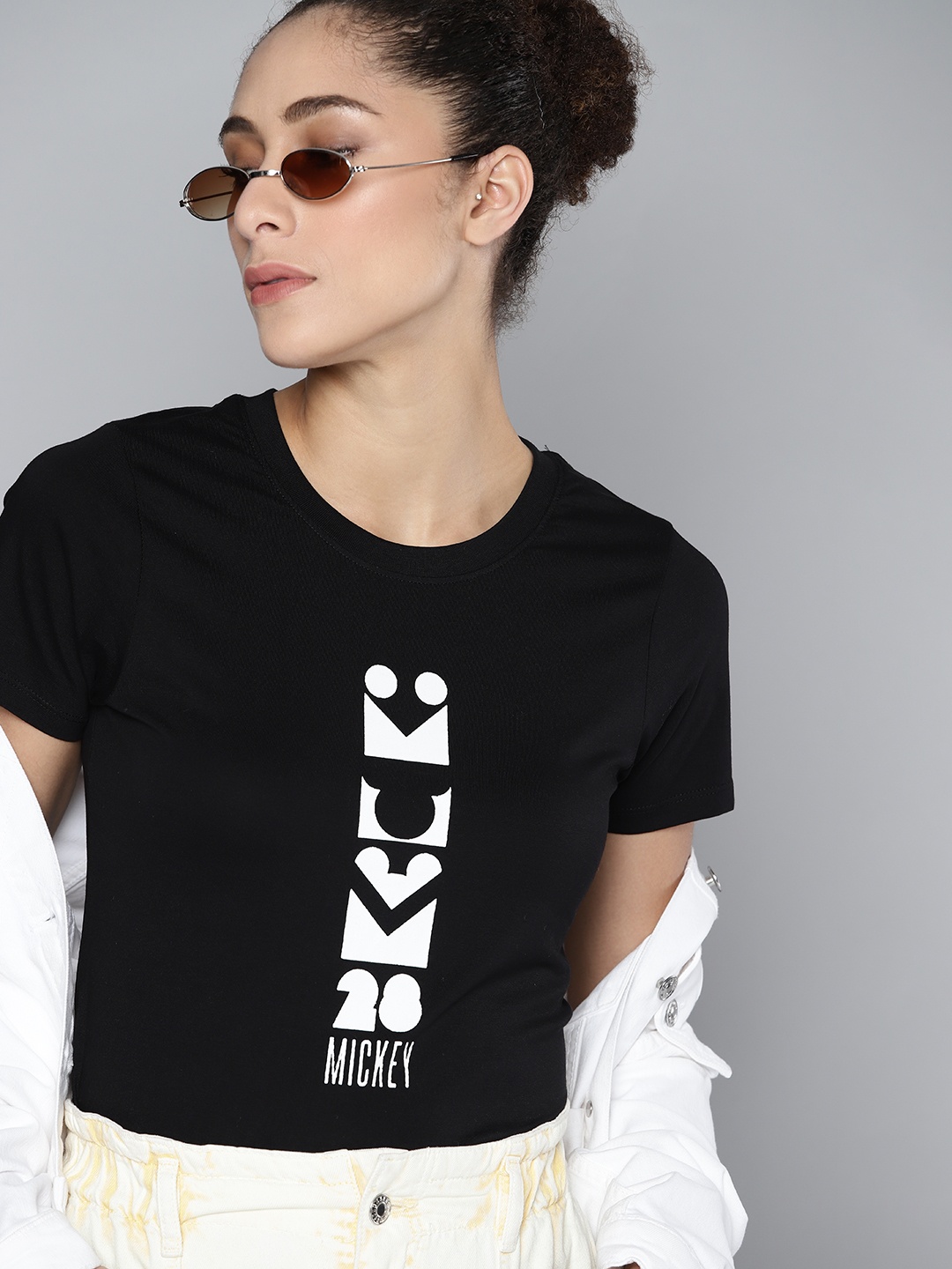 

Kook N Keech Disney Women Black Pure Cotton Mickey Print T-shirt