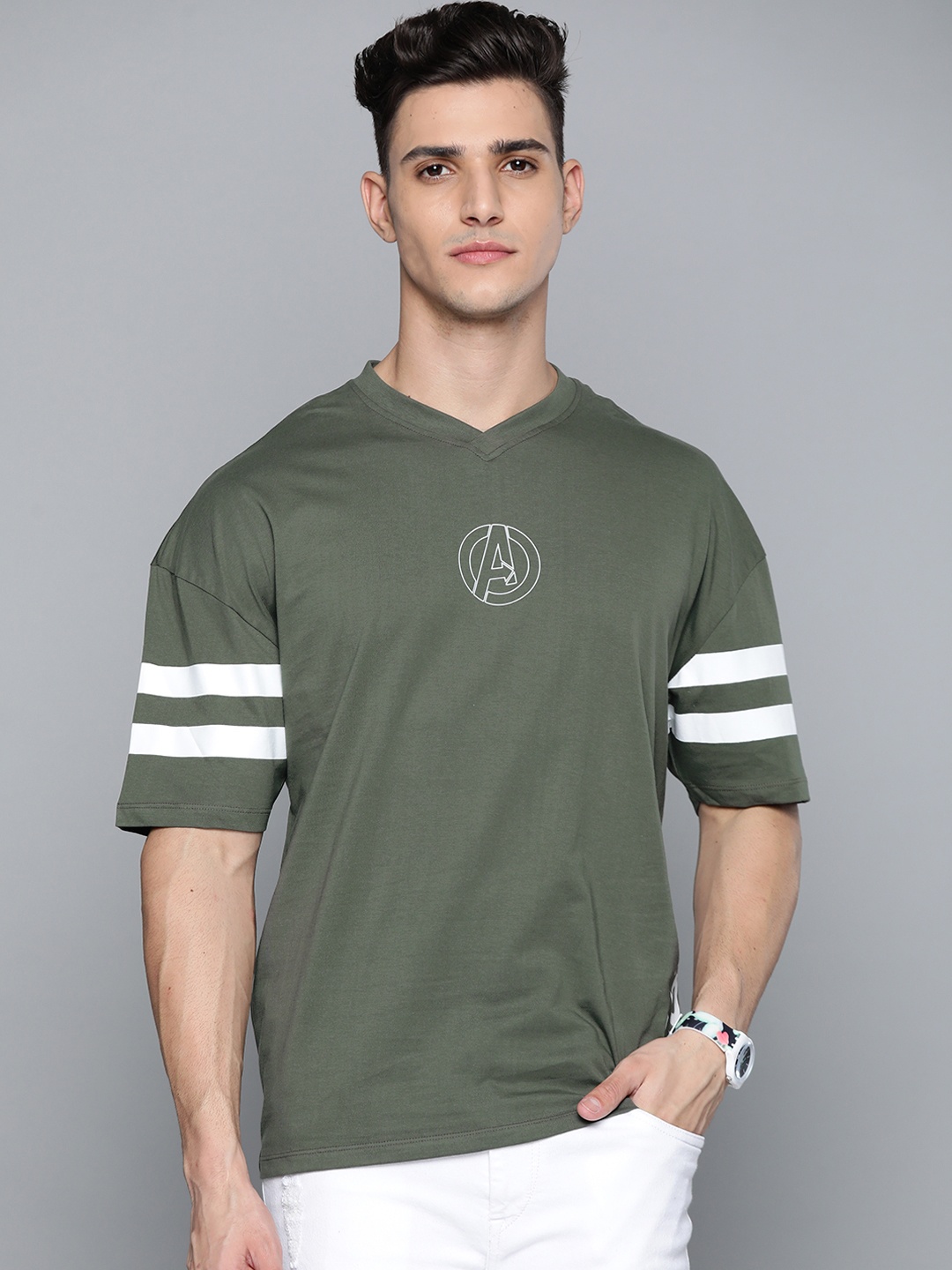 

Kook N Keech Marvel Men Olive Green Cotton Avengers T-shirt with Printed Detail