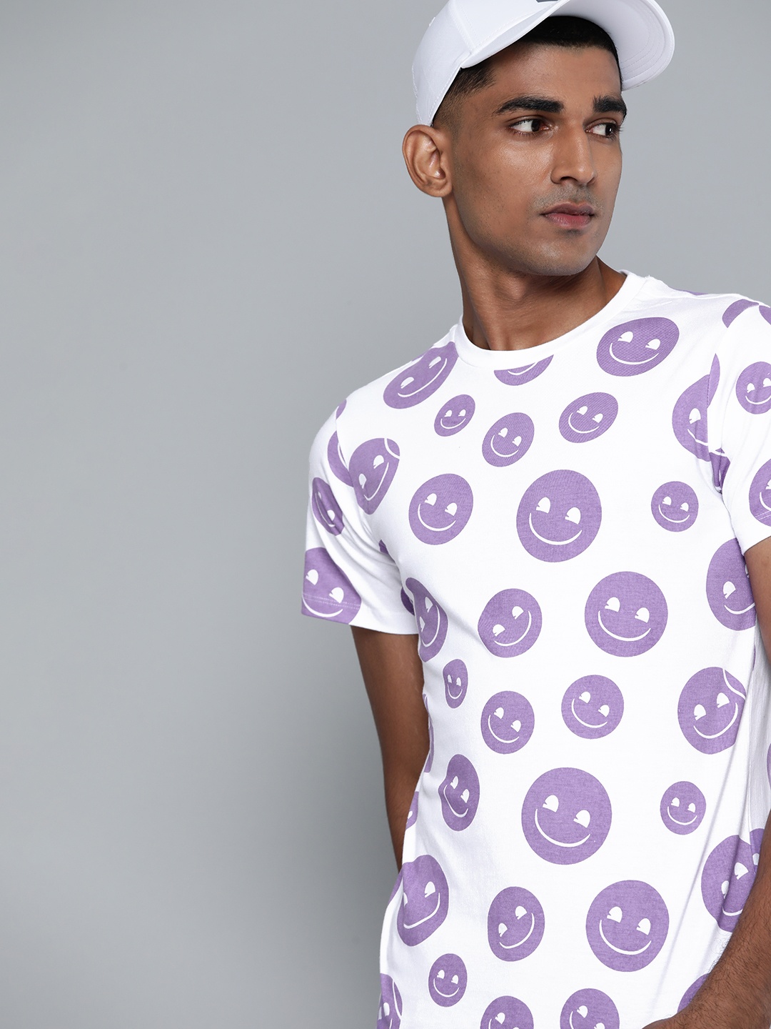 

Kook N Keech Emoji Men White Lavender Pure Cotton Printed Pure Cotton T-shirt
