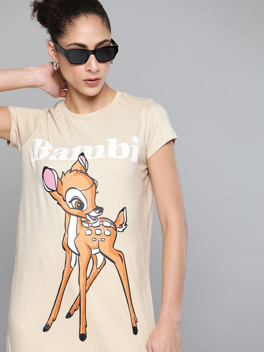 

Kook N Keech Disney Women Beige & Brown Bambi Print Cotton T-shirt