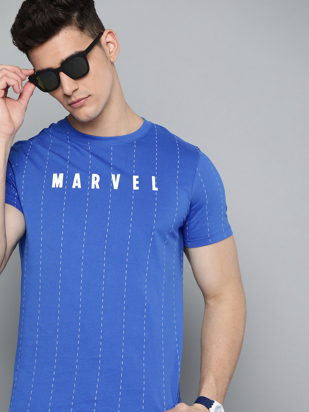 

Kook N Keech Marvel Men Navy Blue & White Printed Pure Cotton T-shirt