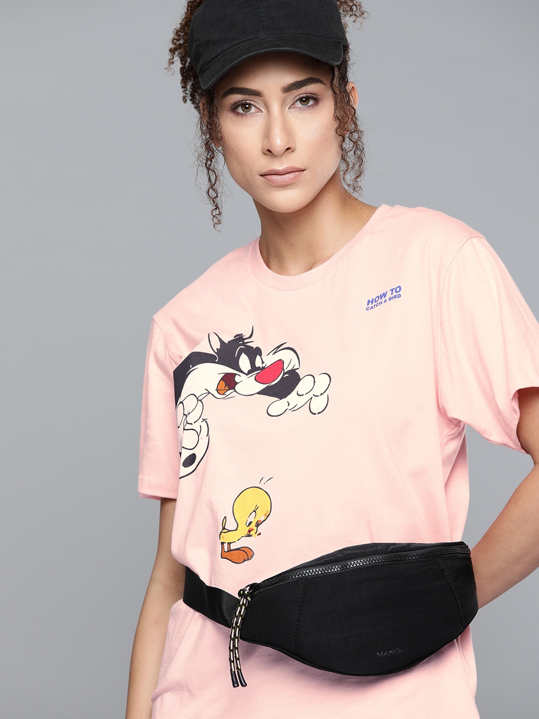 

Kook N Keech Looney Tunes Women Pink Pure Cotton Sylvester the Cat Tweety Print Pure Cotton T-shirt