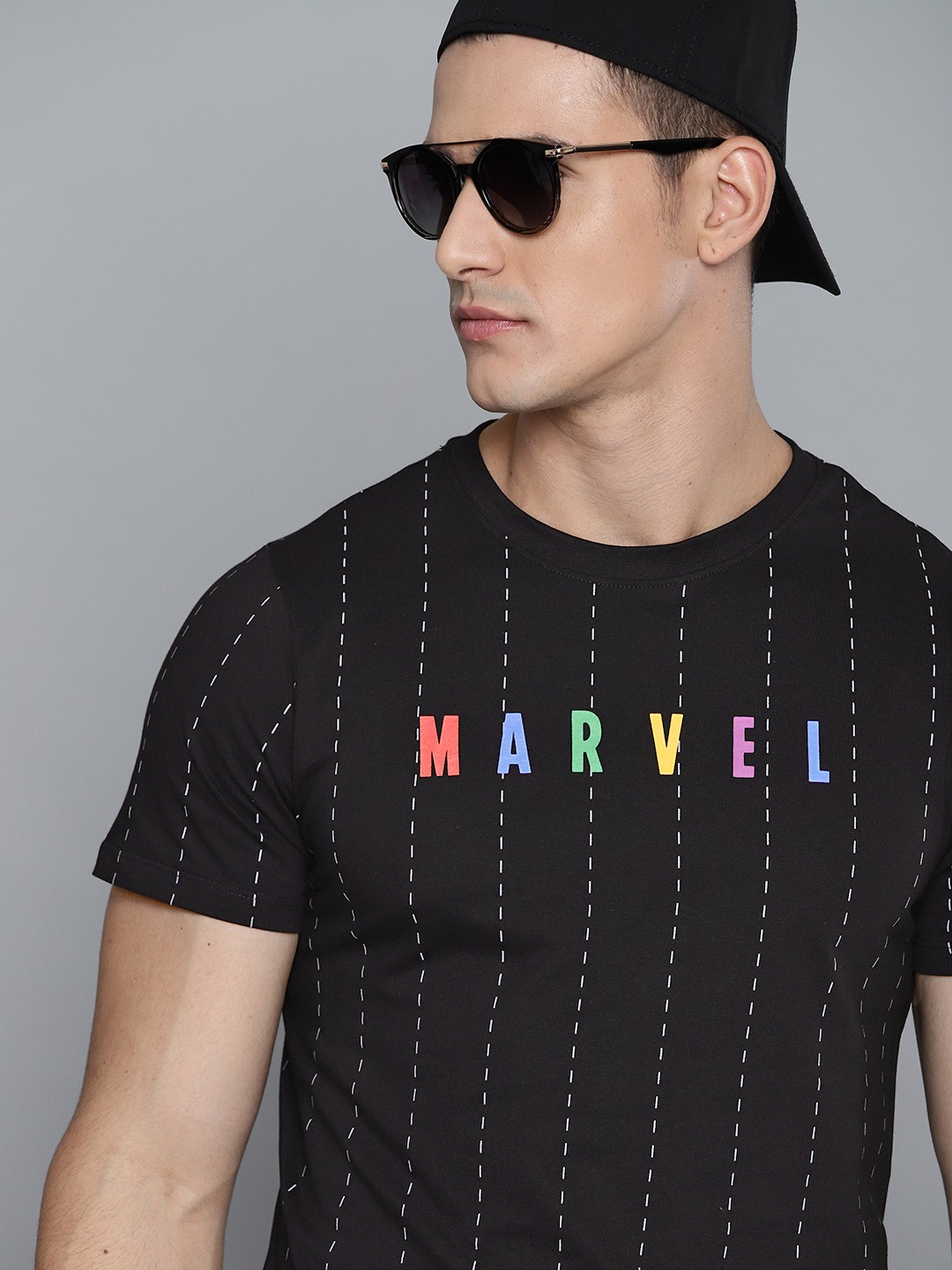 

Kook N Keech Marvel Men Black Pure Cotton Striped T-shirt