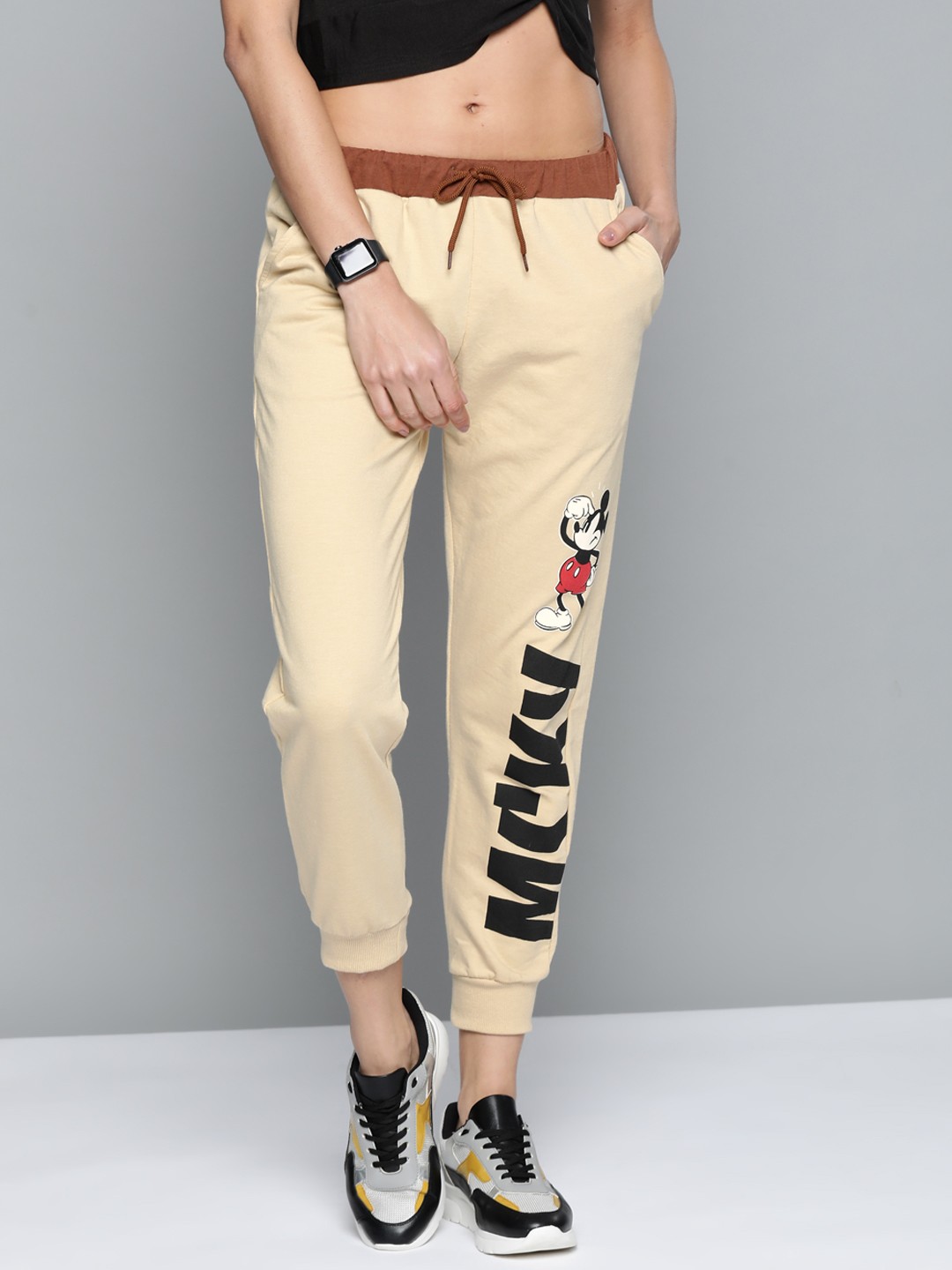 

Kook N Keech Disney Women Beige & Black Mickey Printed Joggers
