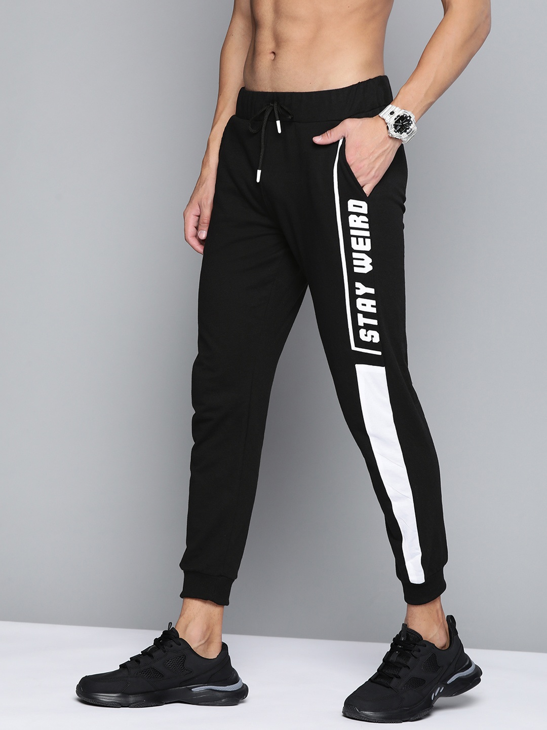 

Kook N Keech Men Black & White Solid Joggers with Typography Print Detail