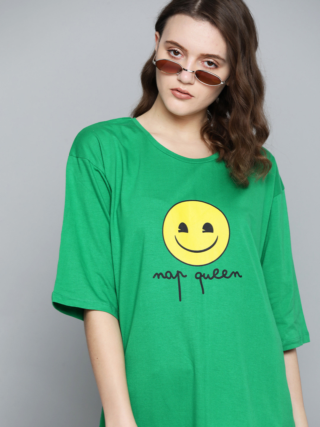 

Kook N Keech Emoji Women Green Typography Printed T-shirt