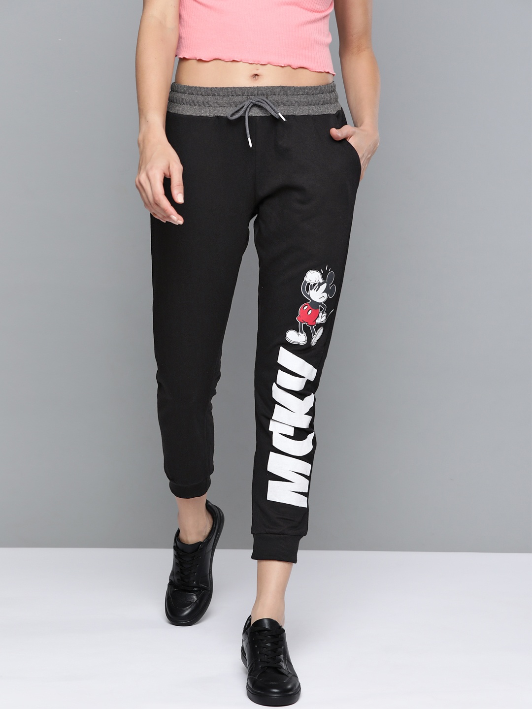 

Kook N Keech Disney Women Black & White Mickey Mouse Printed Joggers
