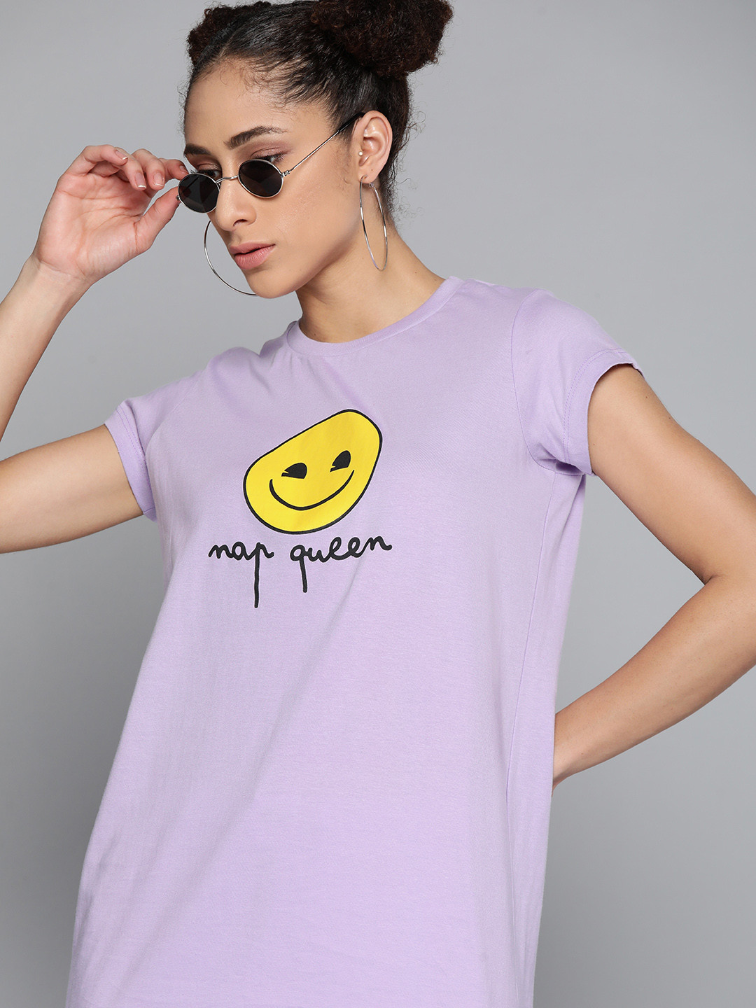 

Kook N Keech Emoji Women Lavender & Yellow Relaxed Printed T-shirt