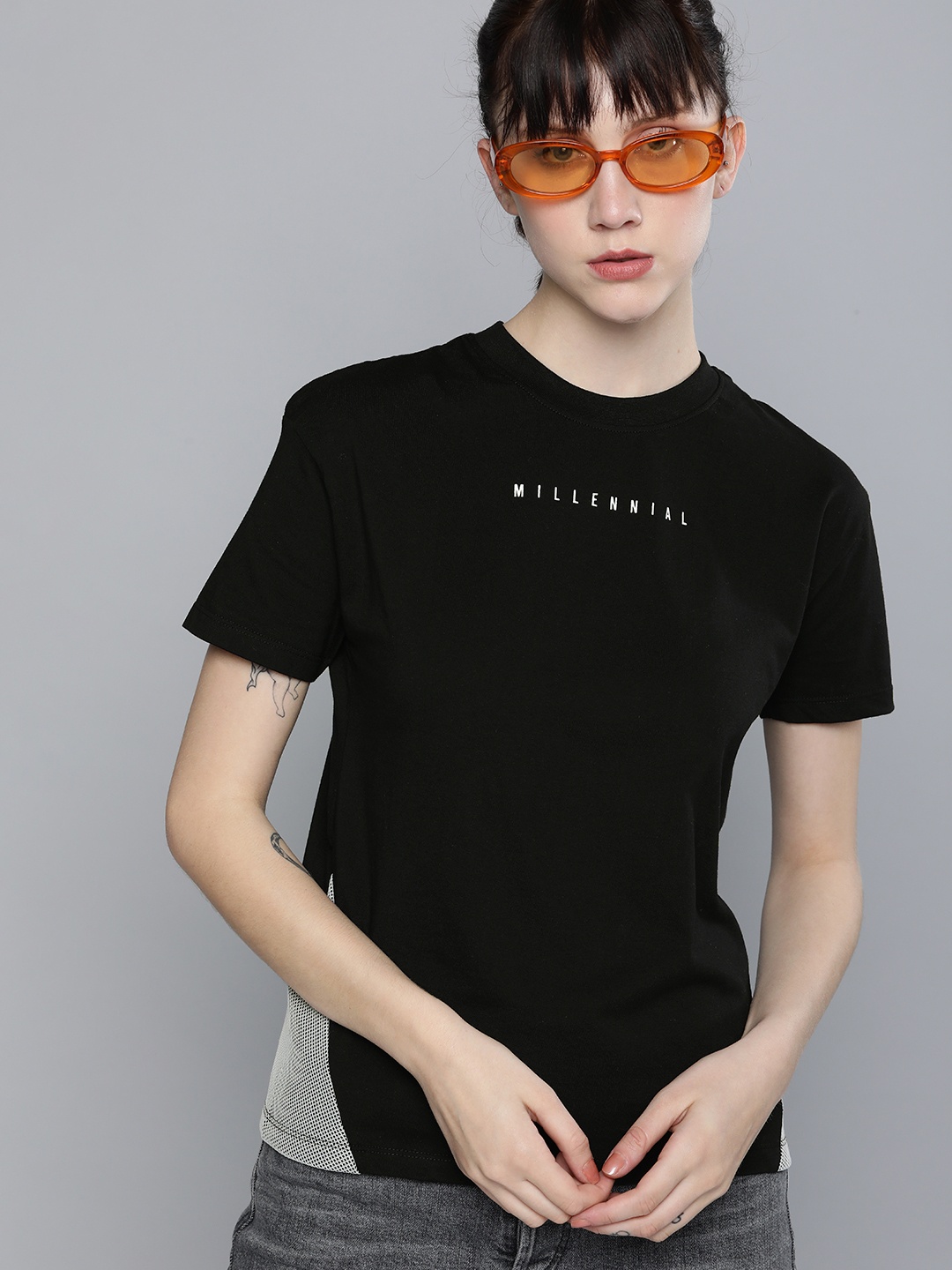 

Kook N Keech Women Black Typography Printed Pure Cotton Casual T-shirt
