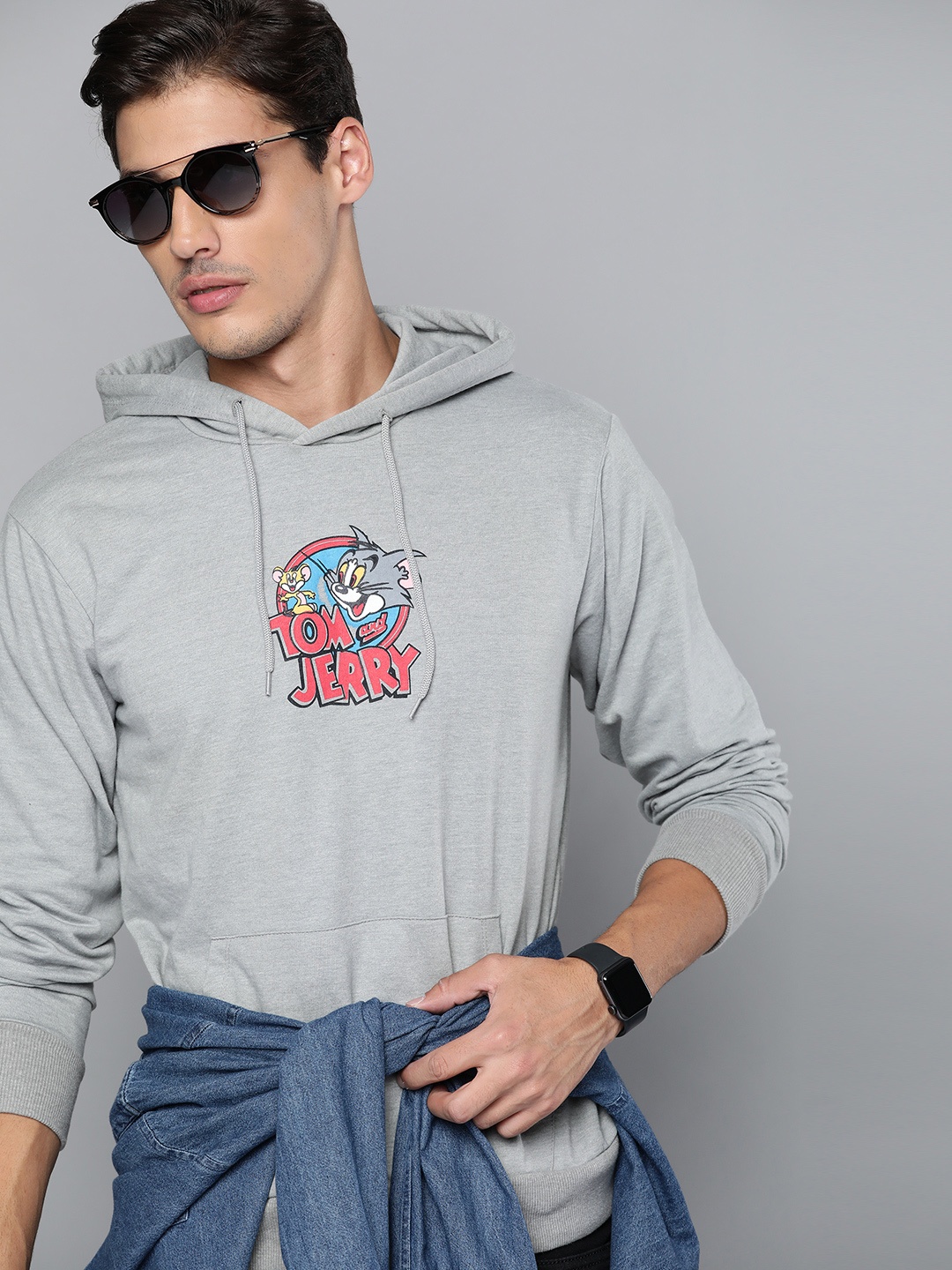 

Kook N Keech Toons Men Grey Melange Tom & Jerry Print Hooded Sweatshirt