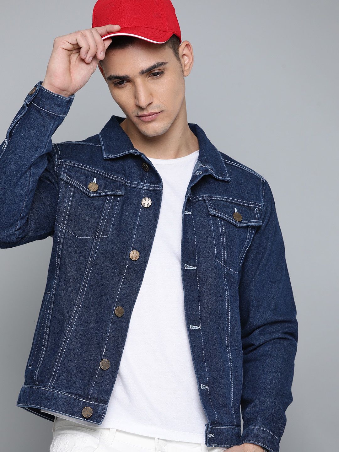 

Kook N Keech Men Navy Blue Cotton Denim Jacket