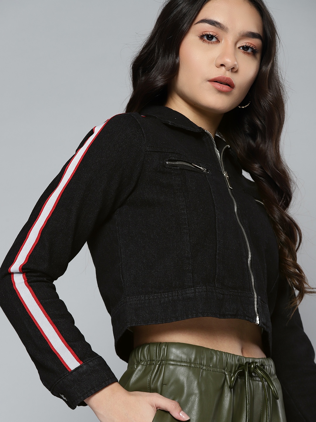 

Kook N Keech Women Black Cotton Crop Denim Jacket