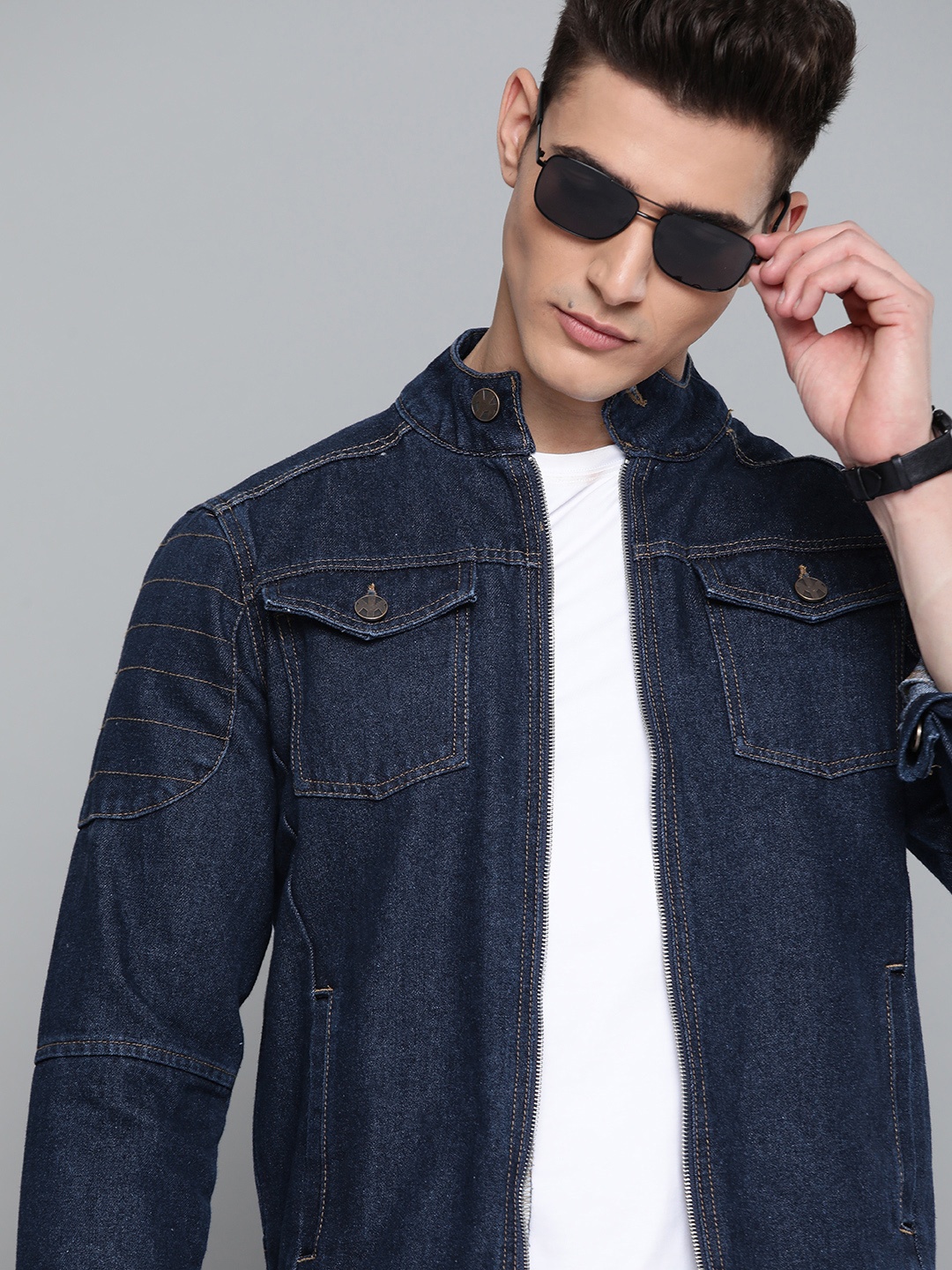 

Kook N Keech Men Navy Blue Pure Cotton Denim Jacket