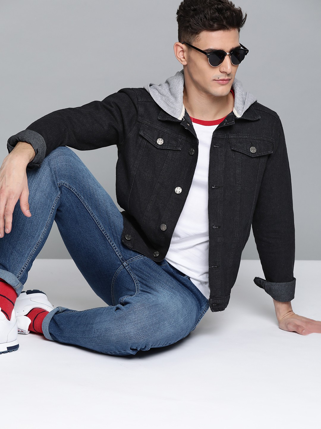 

Kook N Keech Men Black & Grey Melange Cotton Hooded Denim Jacket