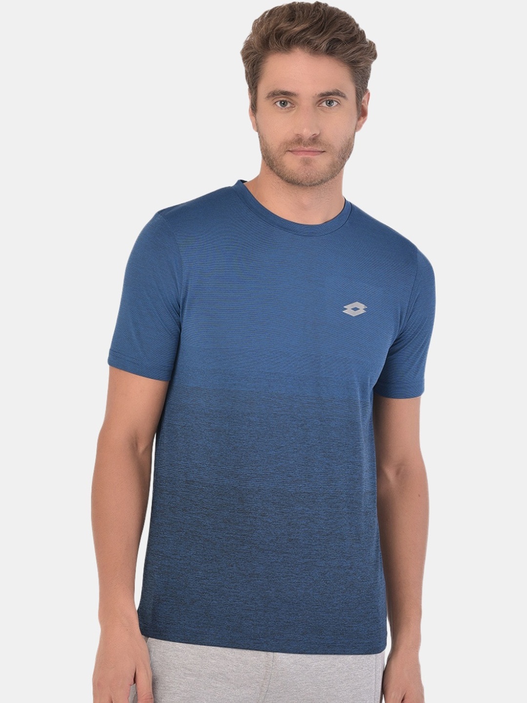 

Lotto Men Navy Blue & Black Brand Logo Printed T-shirt