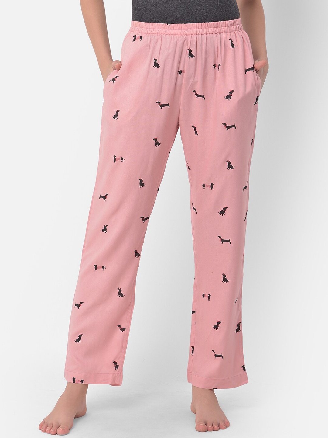 

Clovia Women Pink & Black Puppy Printed Lounge Pants