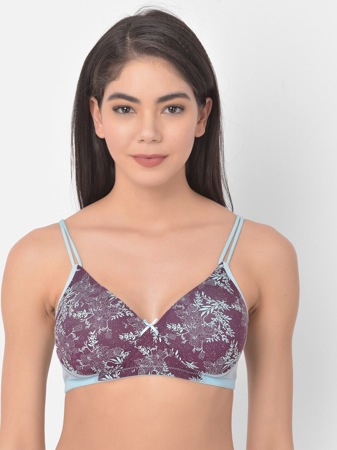 

Clovia Purple & Blue Floral T-shirt Bra-Full Coverage Heavily BR1737W1536E