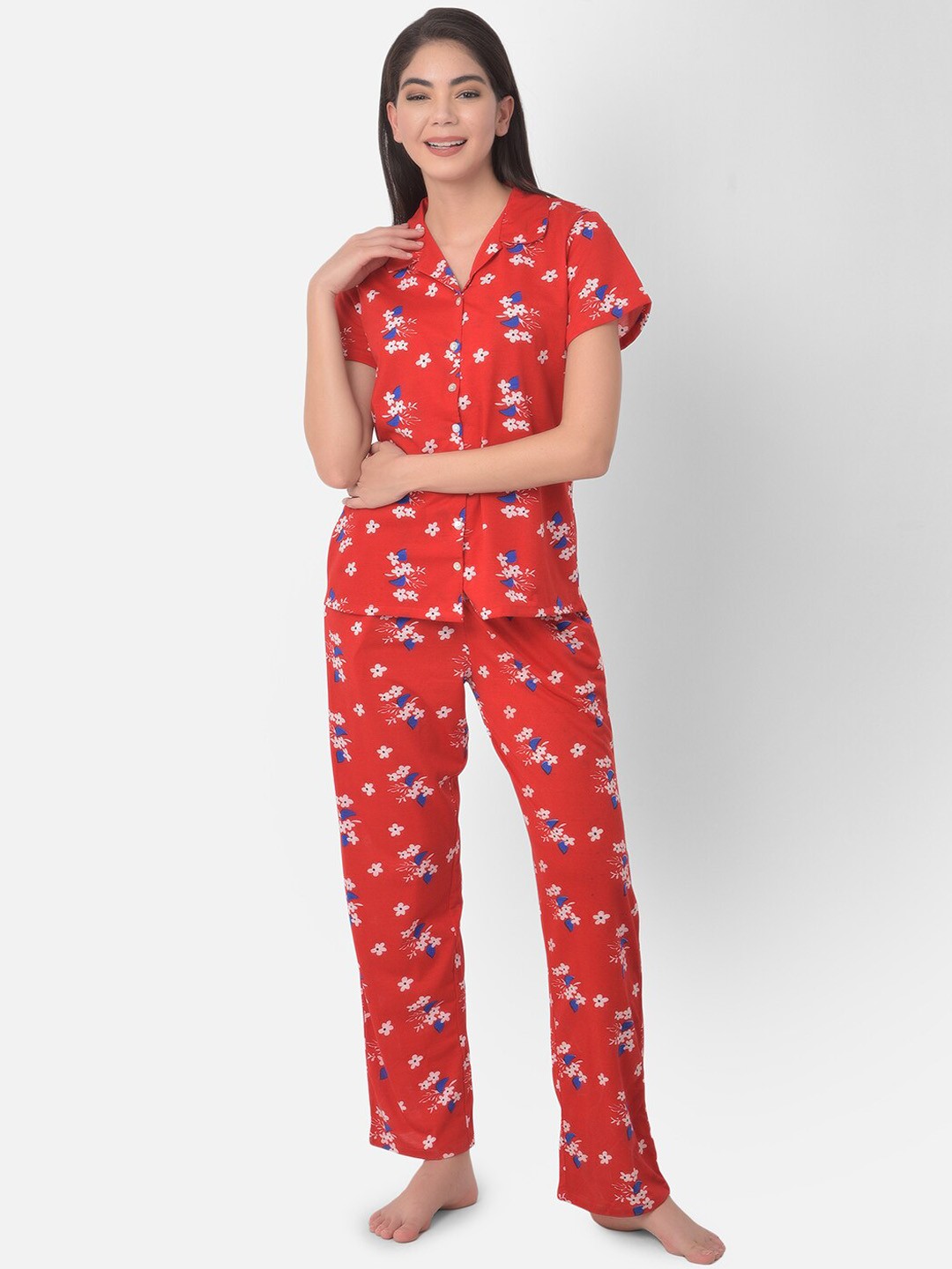 

Clovia Women Red & White Printed Night suit