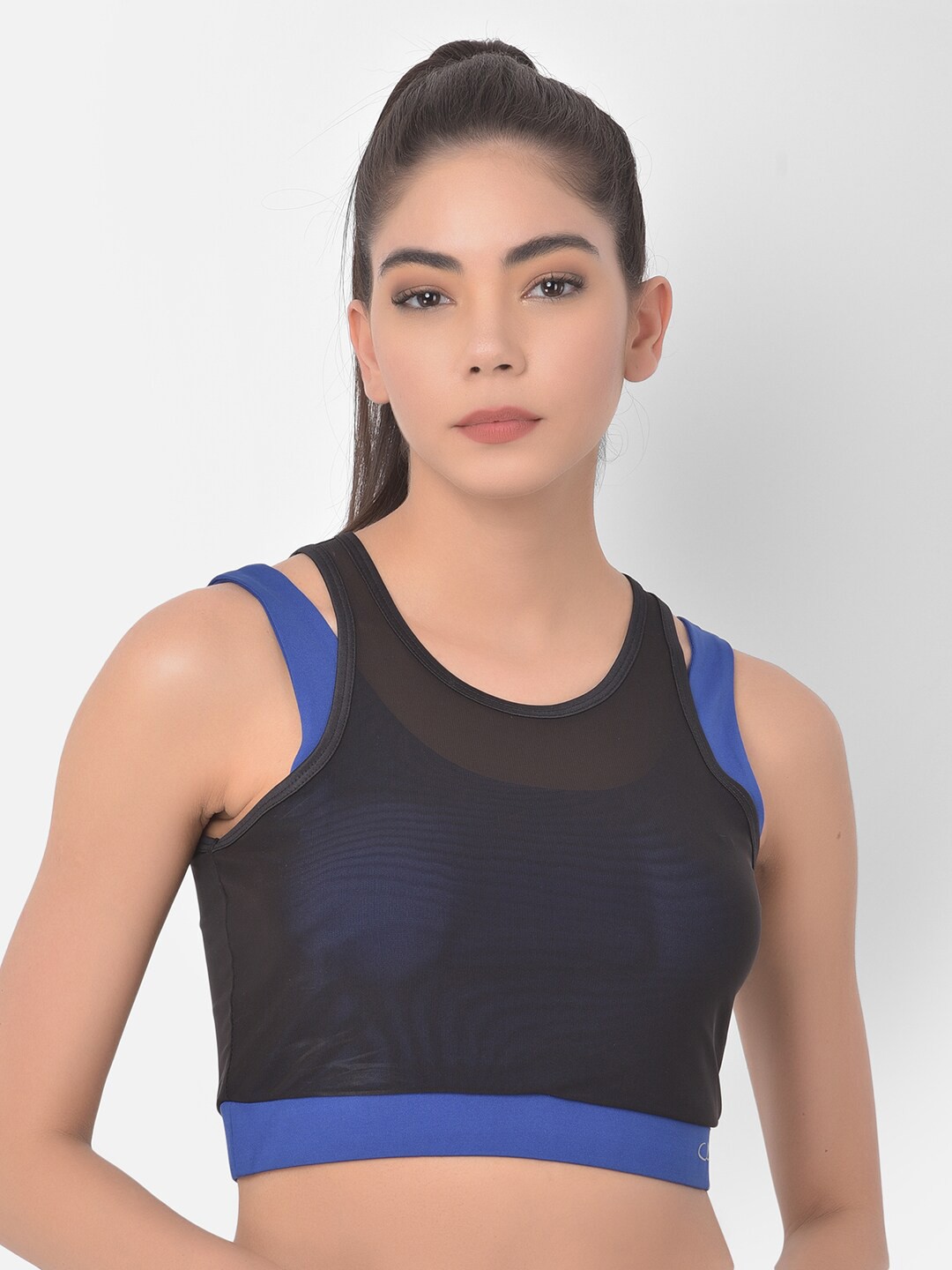 

Clovia Black & Blue Workout Bra-Full Coverage Lightly Padded BR2264P08XXL