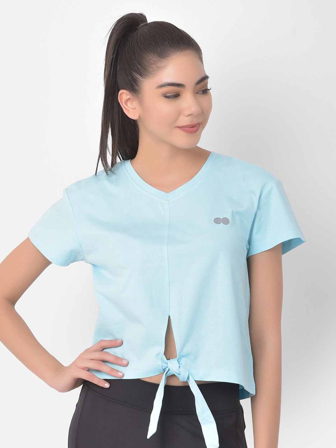 

Clovia Women Blue V-Neck Training or Gym T-shirt