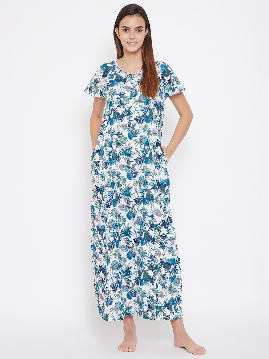 

The Kaftan Company White Printed Maxi Nightdress