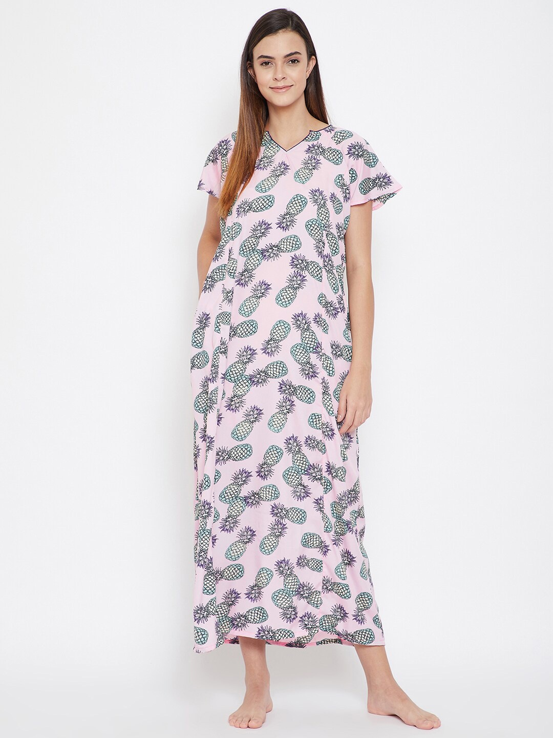

The Kaftan Company Pink Printed Maxi Nightdress