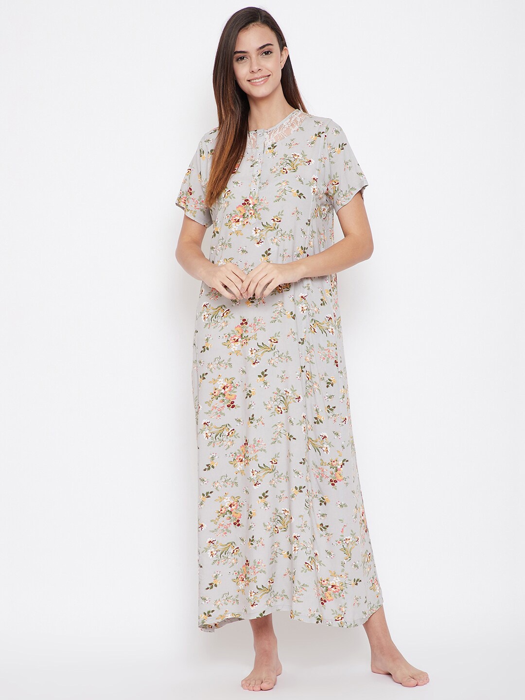 

The Kaftan Company Grey Printed Maxi Nightdress