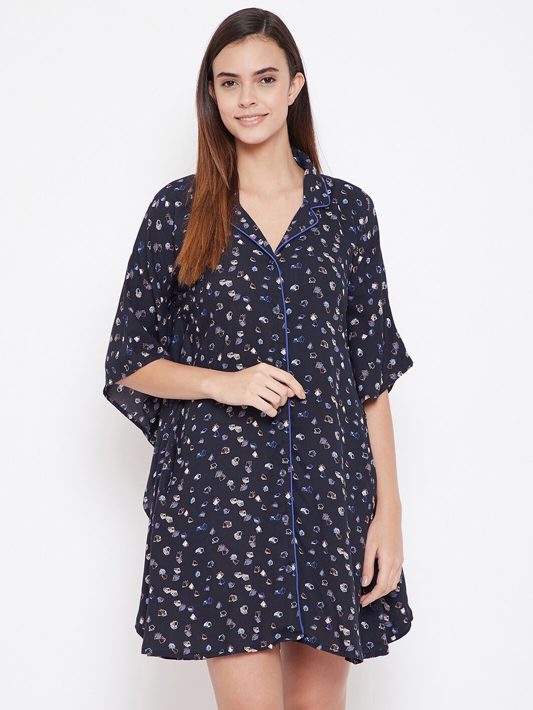 

The Kaftan Company Navy Blue Printed Nightdress