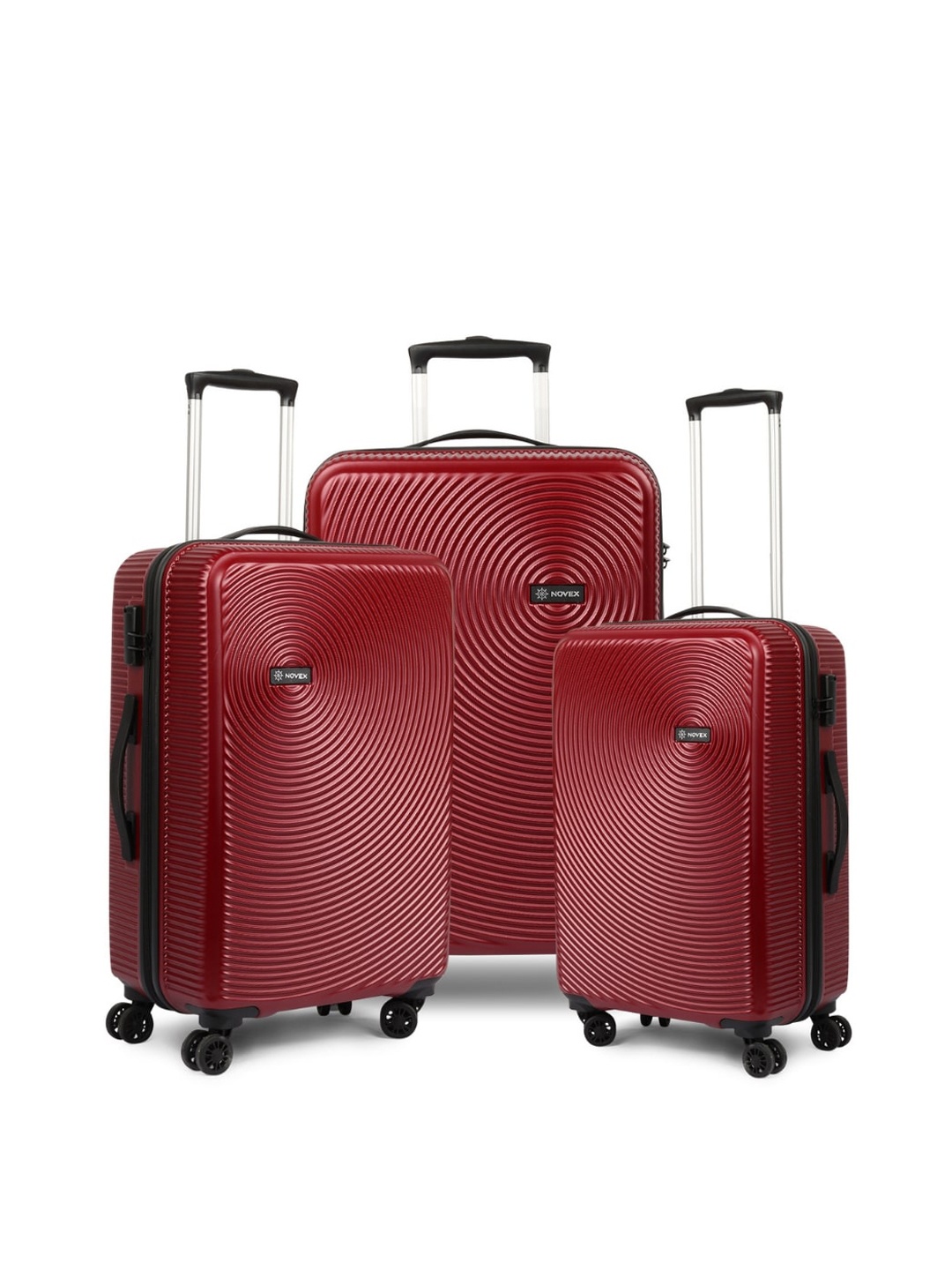 

NOVEX Set of 3 Red Textured Hard-Sided Ivory Trolley Suitcases