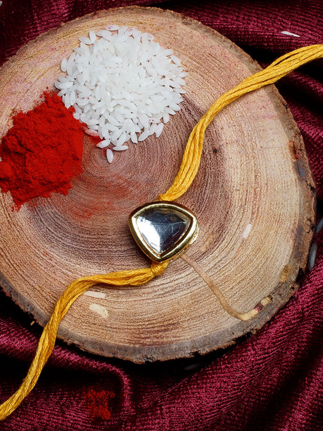 

Shoshaa Gold-Toned & Yellow Polki Studded Bhai Rakhi