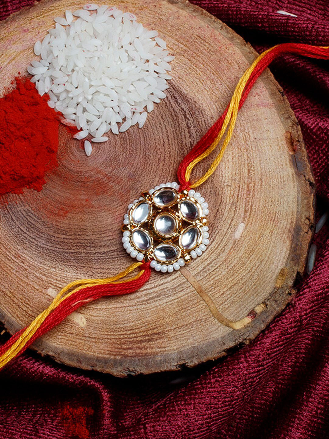 

Shoshaa Gold-Plated Handcrafted Kundan & Beads Moli Thread Single Bhai Rakhi