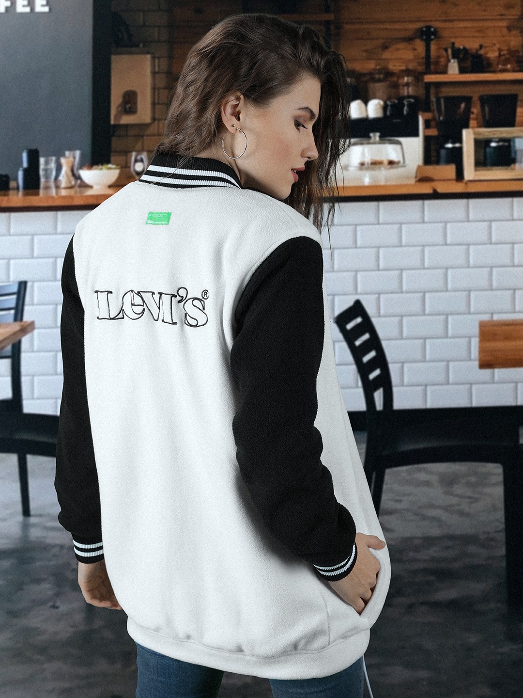

Levi's x Deepika Padukone Women White Varsity Contrast Sleeves Longline Sweatshirt