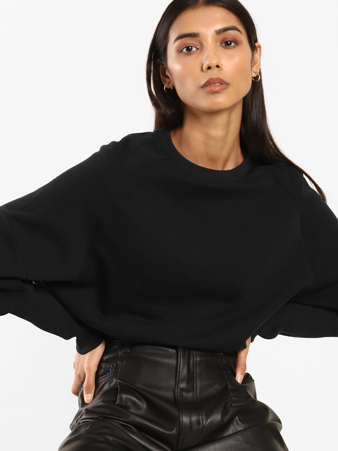 

Levi's x Deepika Padukone Women Black Solid Long Cuff Batwing Sleeves Sweatshirt