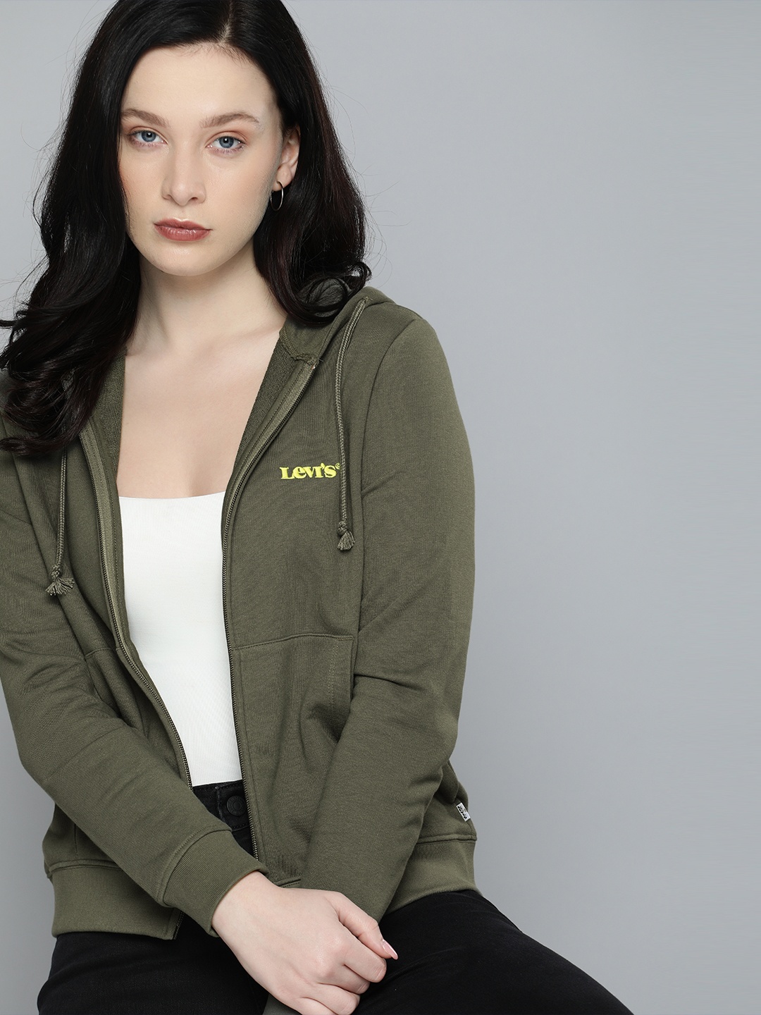 

Levis Women Olive Green Hooded Sweatshirt
