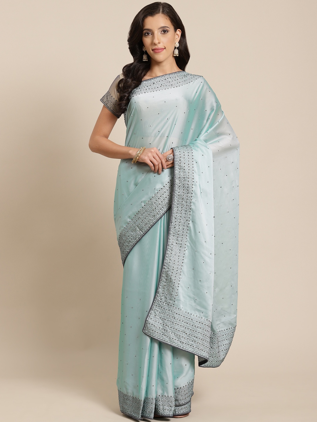 

SHUBHVASTRA Turquoise Blue Embellished Saree