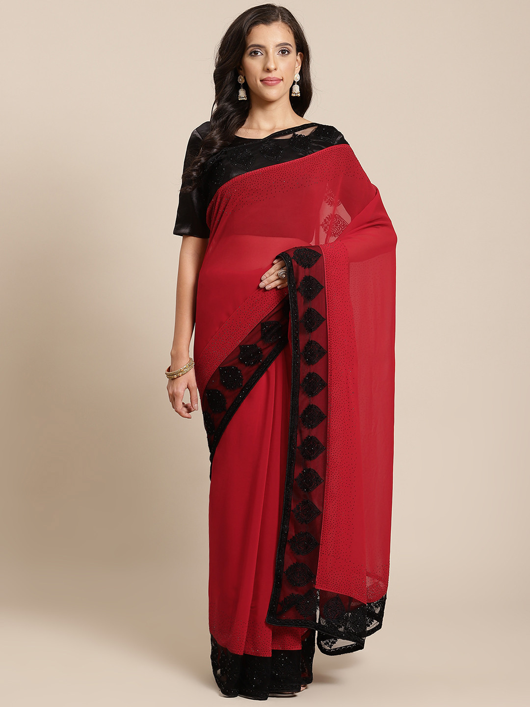 

SHUBHVASTRA Red Solid Saree
