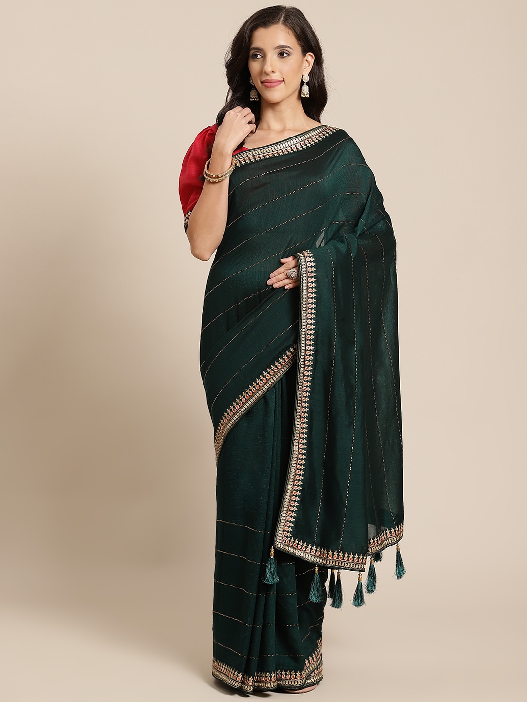 

SHUBHVASTRA Green Embellished Saree