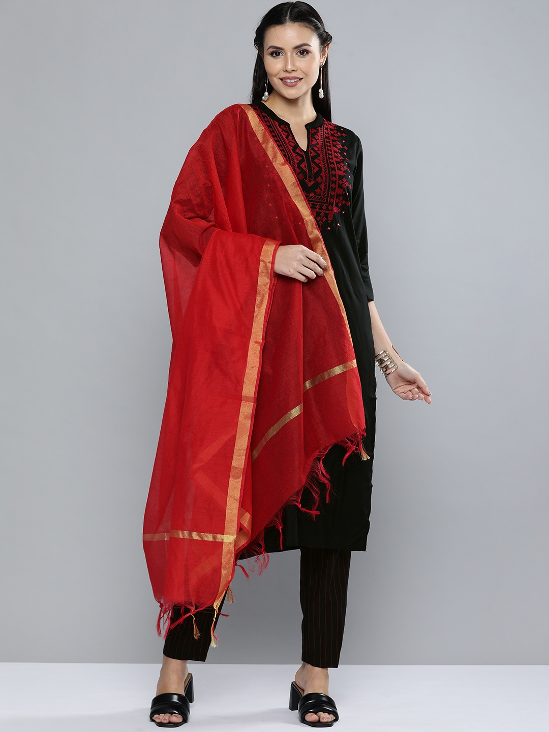 

Vishudh Women Black Yoke Design Kurta with Palazzos & Dupatta