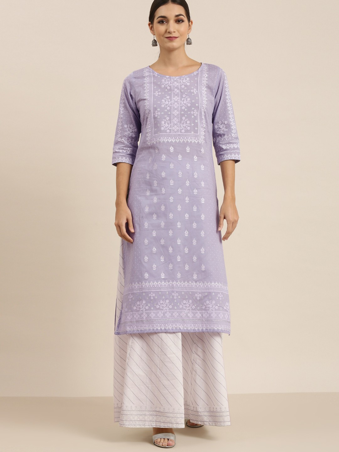 

Vishudh Women Mauve Floral Printed Regular Pure Cotton Kurta with Palazzos