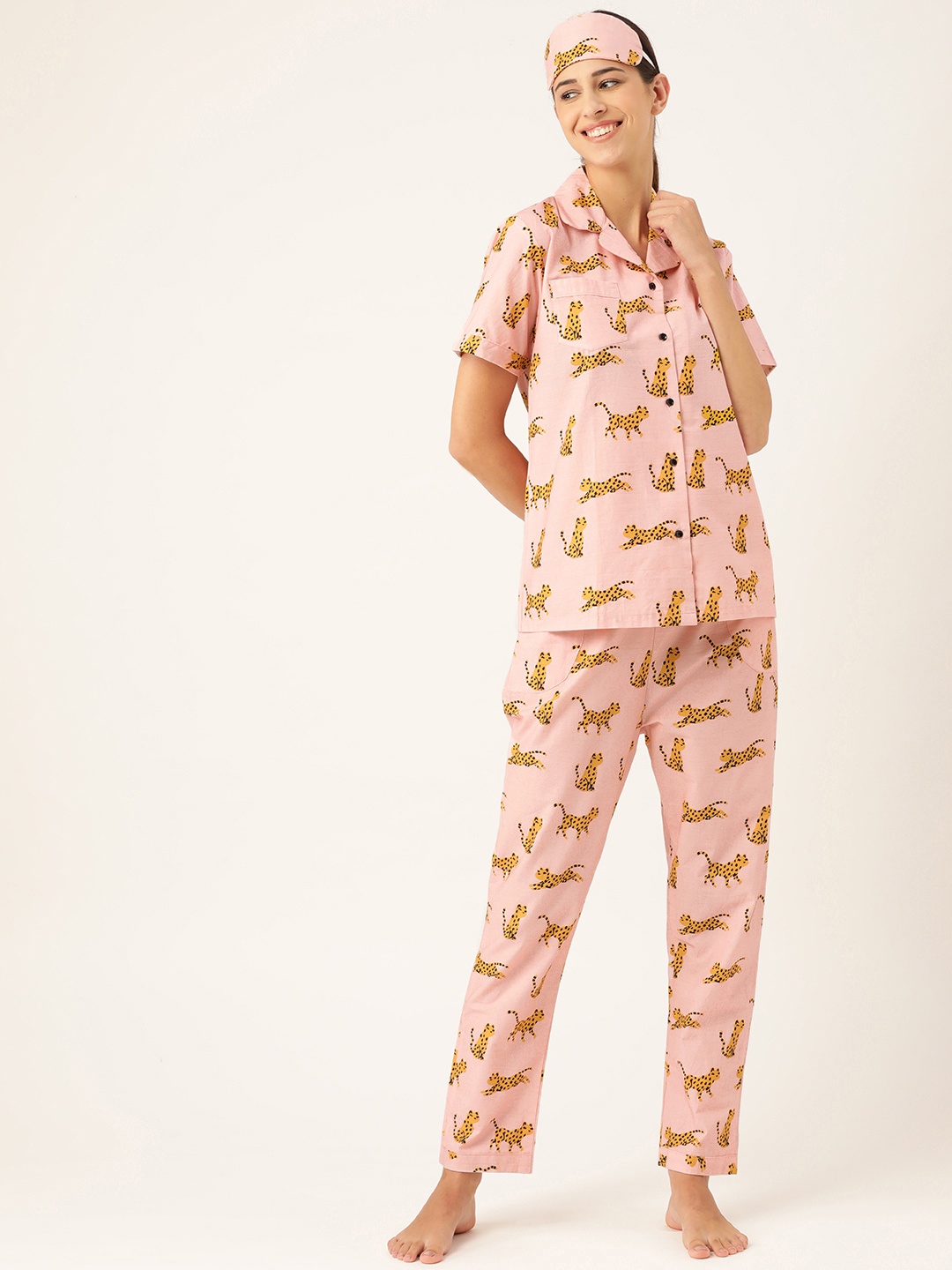 

Rapra The Label Women Pink & Yellow Printed Night suit