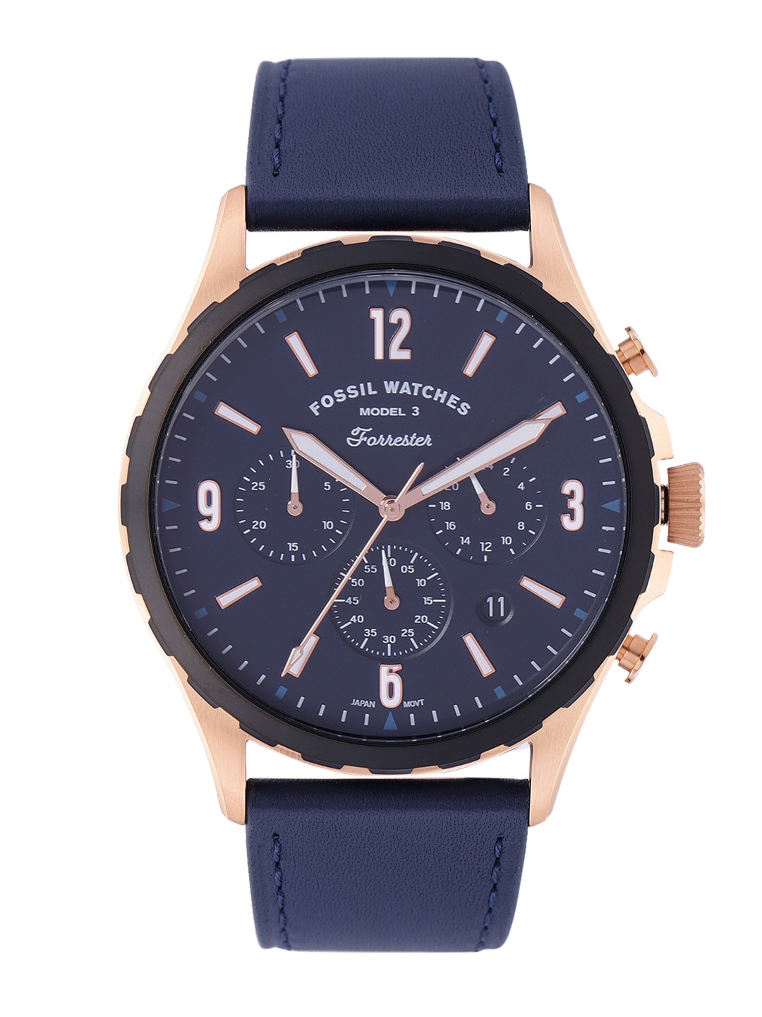 

Fossil Forrester Men Navy Blue Dial Leather Strap Analogue Chronograph Watch FS5814