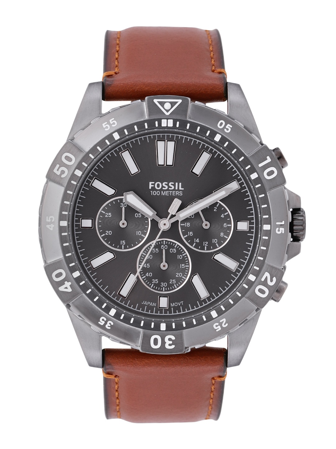 

Fossil Garrett Men Charcoal Grey Dial Leather Strap Analogue Chronograph Watch FS5770