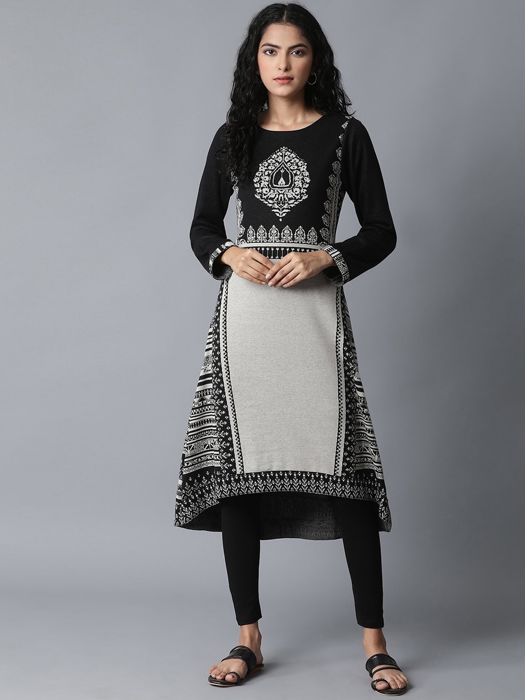 

W Women Black & Grey Ethnic Motifs Printed Kurta