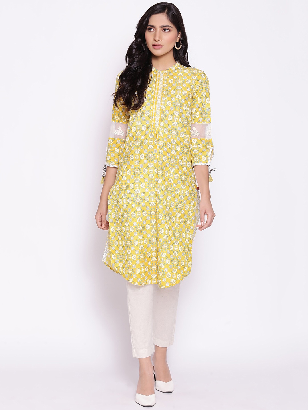 

W Women Yellow & White Ethnic Motif Printed A-Line Kurta