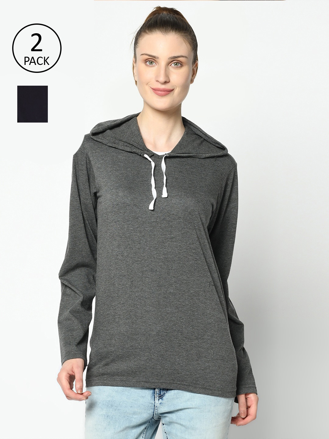 

MACK JONNEY Women Pack of 2 Hooded T-shirts, Grey