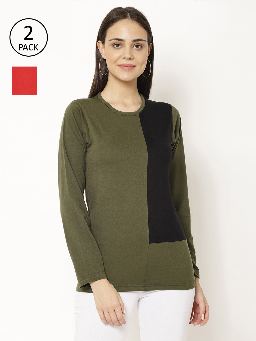 

VIMAL JONNEY Women Pack of 2 T-shirts, Olive